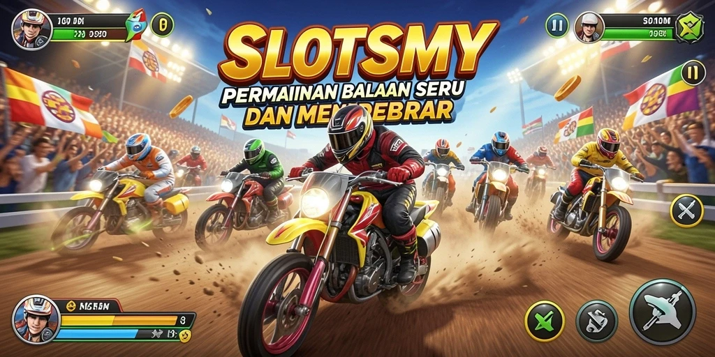 Tangkapan layar SLOTSMY menampilkan aksi balapan seru dan memukau.